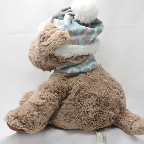 GENTLE TREASURES Winter Gray Plush Puppy Dog Beanie Hat Scarf Stuffed Animal - Picture 7 of 12